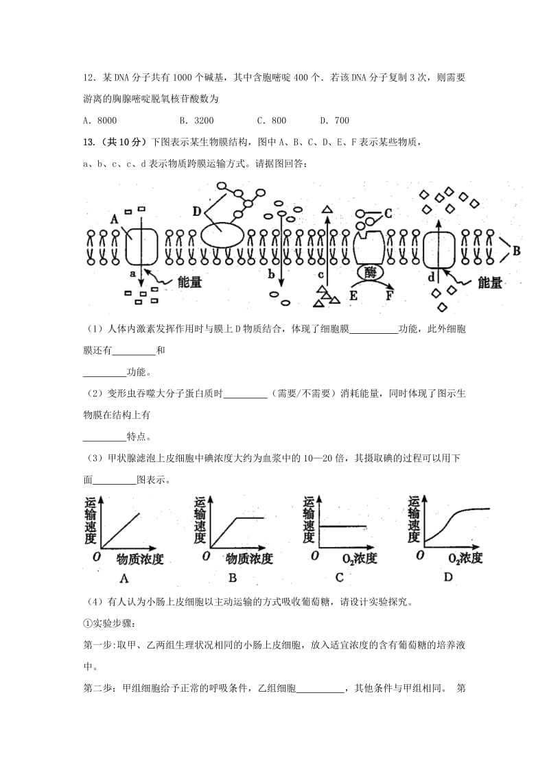 2019-2020年高一生物下学期期末模拟试题.doc_第3页