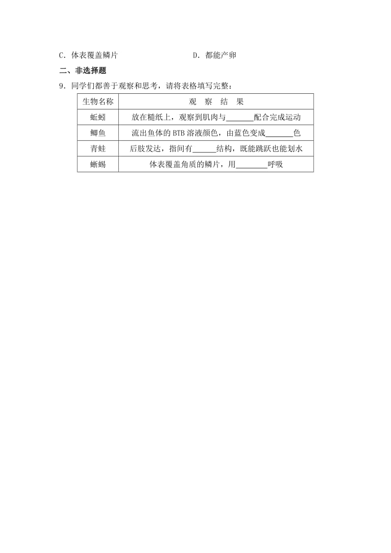 2019-2020年八年级人教版生物上册课时作业：5.1.5两栖动物和爬行动物.doc_第2页