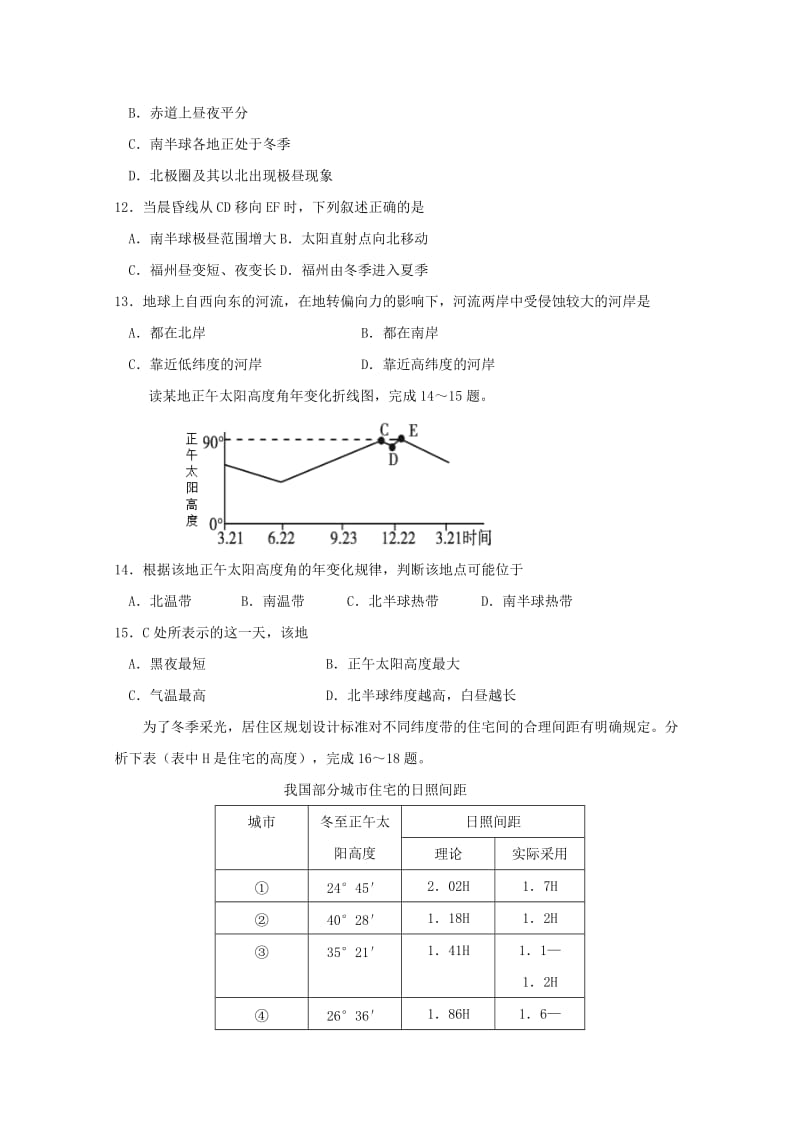 2019-2020年高一地理上学期期中试题（答案不全）.doc_第3页