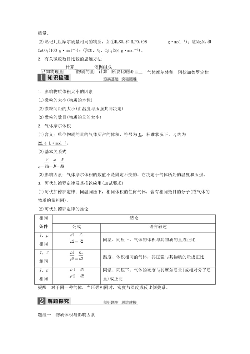 2019-2020年高考化学一轮复习 专题1 化学家眼中的物质世界 第二单元 物质的量 物质的聚集状态学案 苏教版.doc_第3页