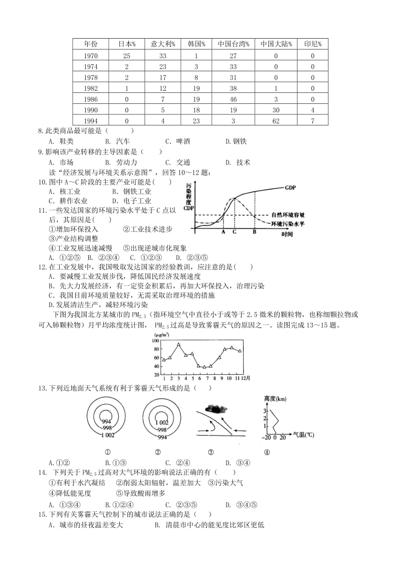 2019-2020年高二地理下学期第一次考试试题.doc_第2页