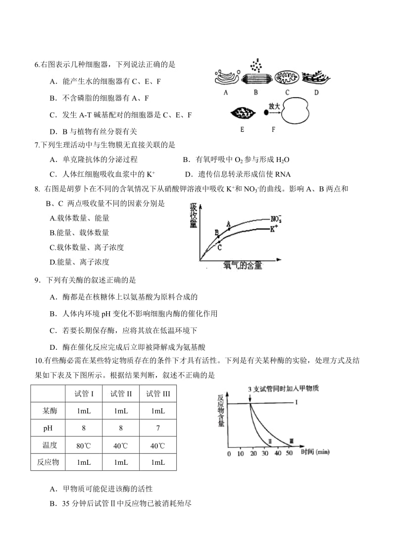 2019-2020年高三第一学期期中测试生物试卷.doc_第2页