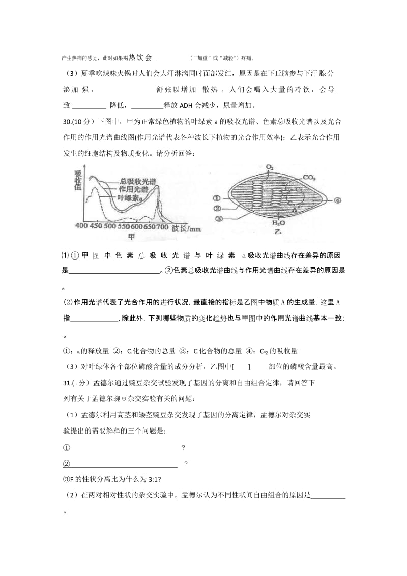 2019-2020年高三下学期高考适应性考试理科综合生物试题 含答案.doc_第3页