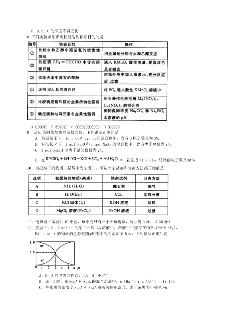 2019-2020年高三化学12月统一考试试题.doc_第2页