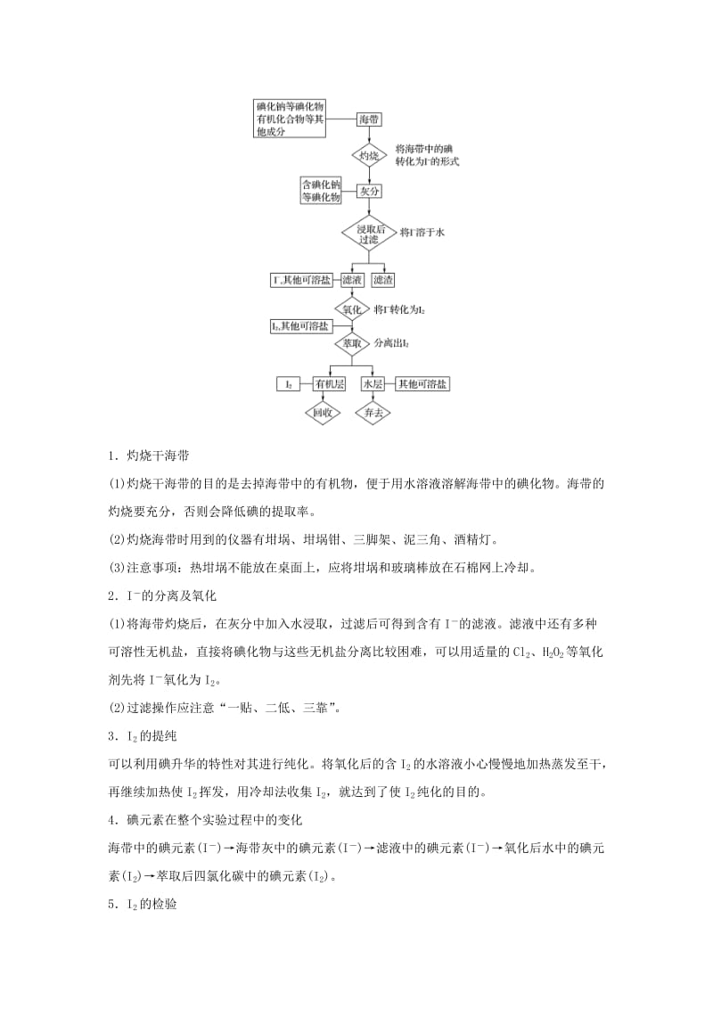 2019-2020年高中化学 专题一 物质的分离与提纯 课题1 海带中碘元素的分离及检验教学案 苏教版选修6.doc_第3页