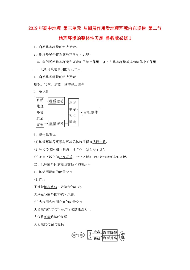 2019年高中地理 第三单元 从圈层作用看地理环境内在规律 第二节 地理环境的整体性习题 鲁教版必修1.doc_第1页