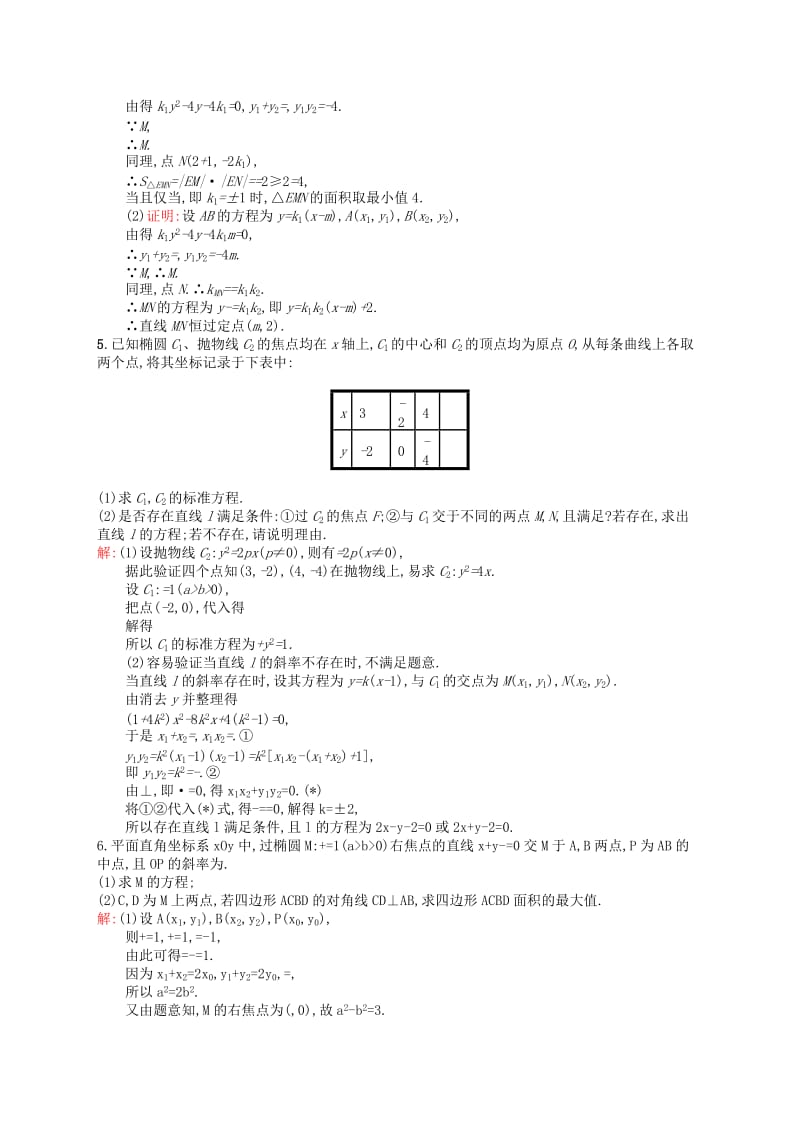 2019-2020年高考数学二轮复习 专题七 解析几何 7.3 圆锥曲线的综合应用素能演练提升 文.doc_第2页