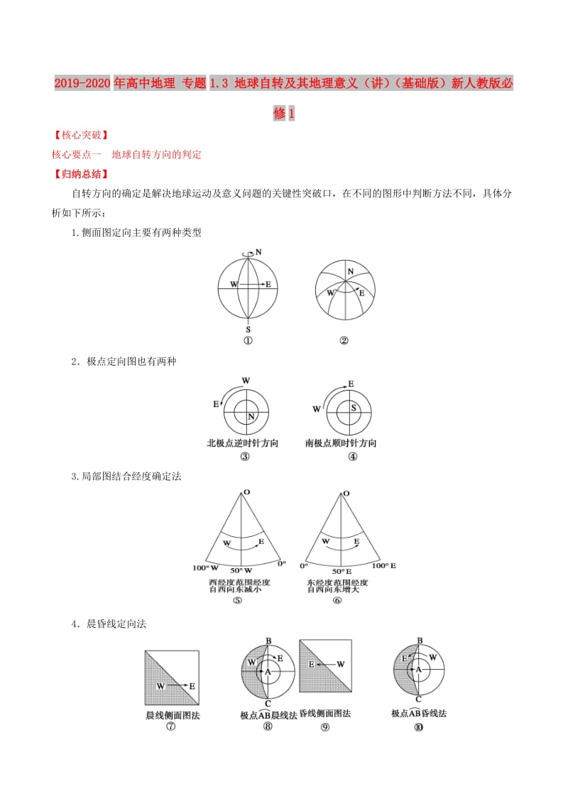 2019-2020年高中地理 专题1.3 地球自转及其地理意义（讲）（基础版）新人教版必修1.doc_第1页