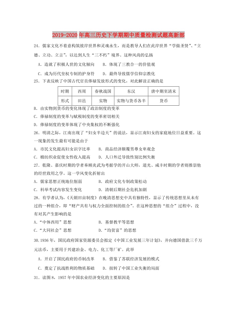 2019-2020年高三历史下学期期中质量检测试题高新部.doc_第1页