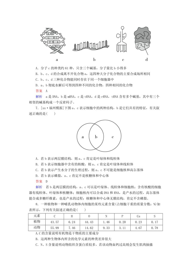 2019-2020年高考生物大二轮复习 第一编 专题整合突破 专题1 细胞的物质基础和结构基础易错题训练.doc_第3页