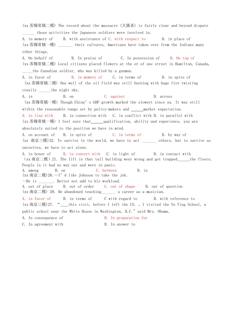 2019-2020年高三英语总复习 单选题汇编 5-6 介词及介词短语.doc_第3页