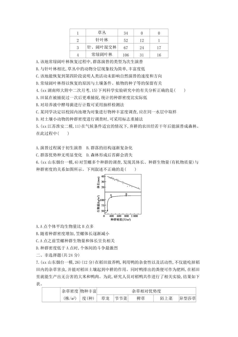 2019-2020年高三生物第一轮复习 第8单元 第27讲 群落试题 新人教版.doc_第3页