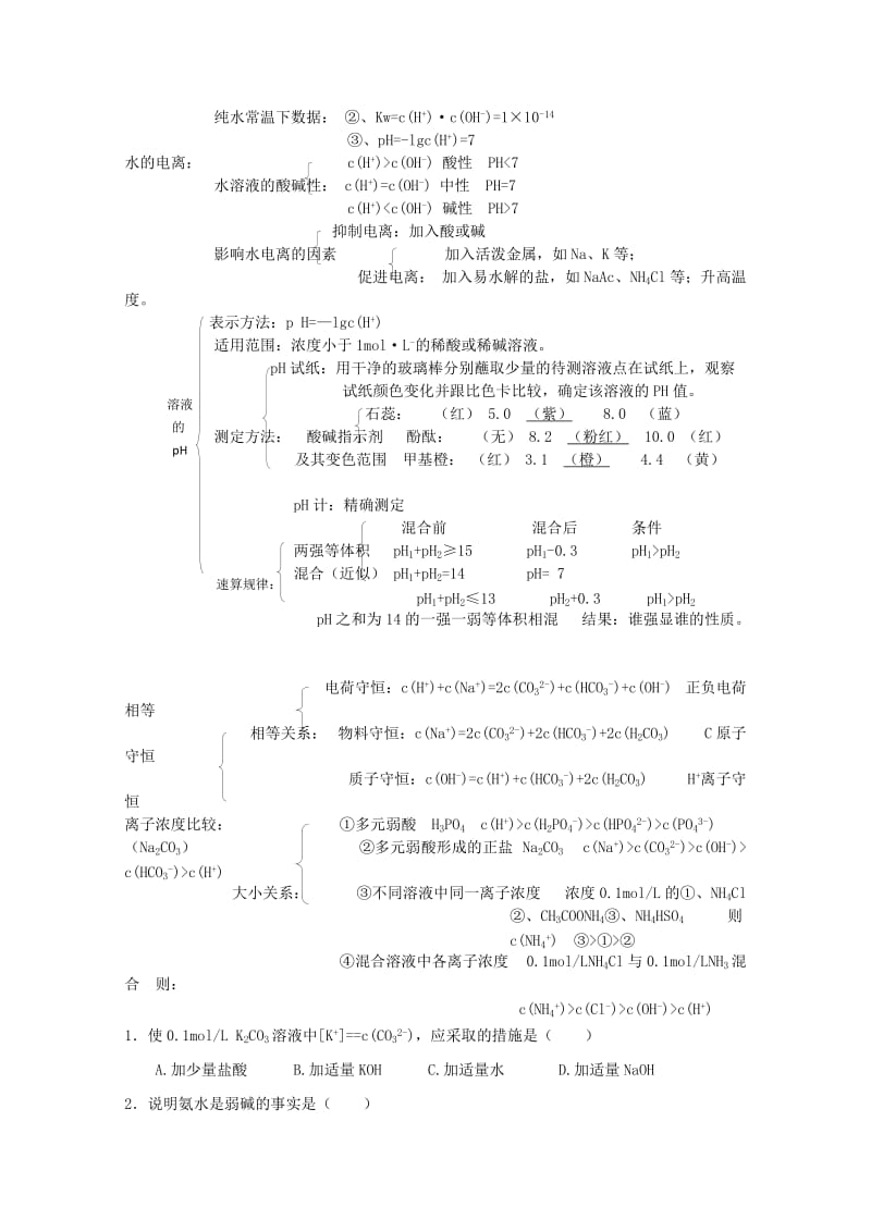 2019-2020年高考化学主干核心知识一轮复习 专题七 电离平衡教案 新人教版.doc_第2页