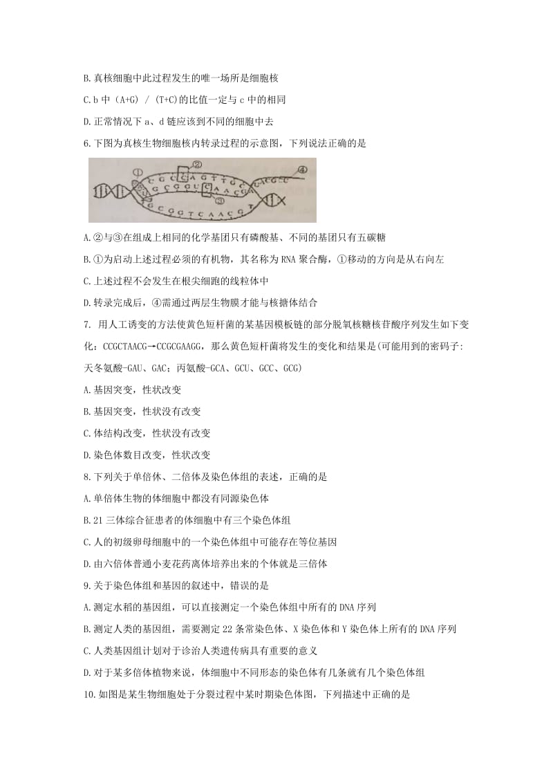 2019-2020年高一下学期期末考试生物试题 无答案(I).doc_第2页