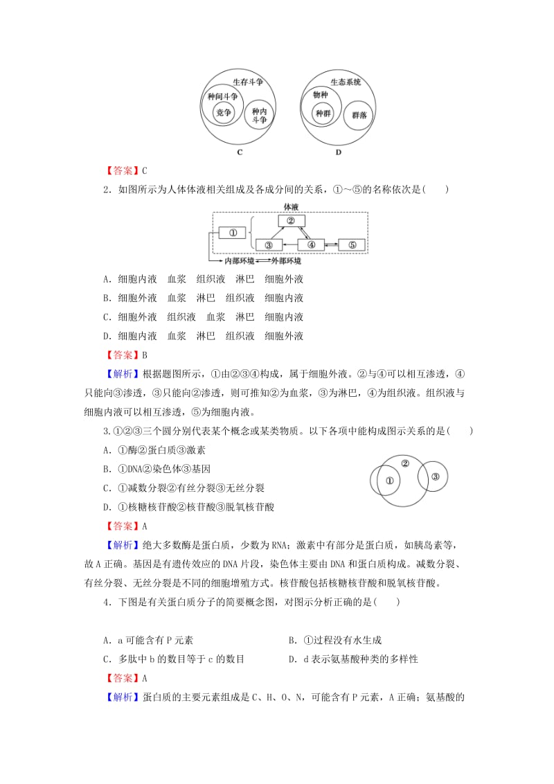 2019-2020年高考生物一轮复习 高考集训+题型特训9 生物学概念图类（含解析）.doc_第3页