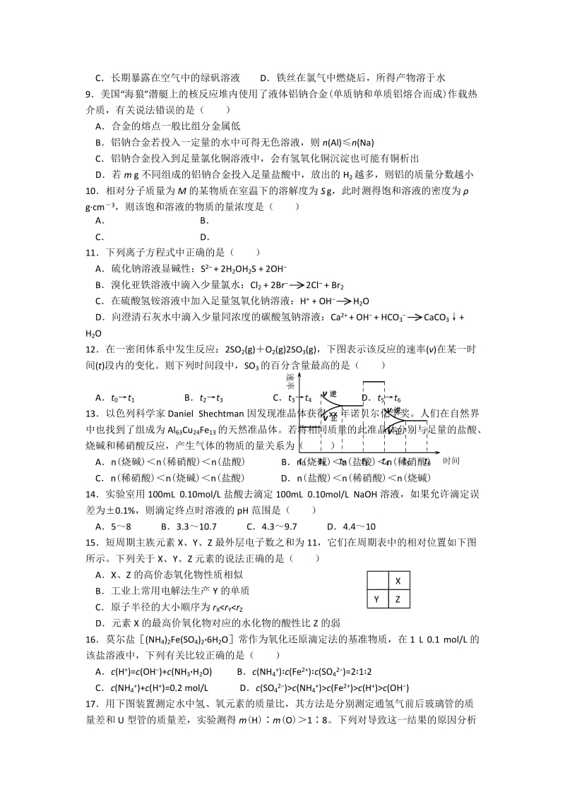 2019-2020年高二上学期期末测试化学试题 含答案.doc_第2页