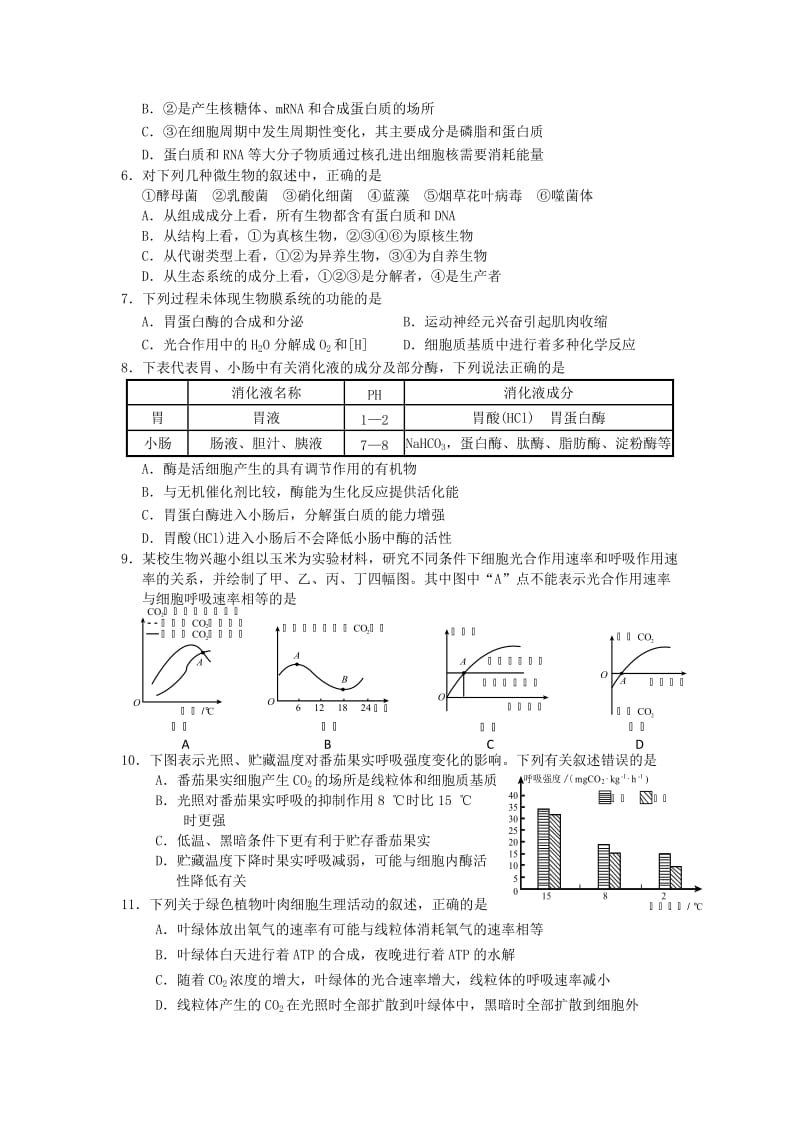 2019-2020年高三上学期摸底考试生物试题含答案.doc_第2页