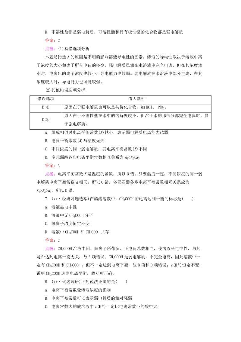 2019-2020年高中化学《31弱电解质的电离》章节验收题 新人教版选修4.doc_第2页