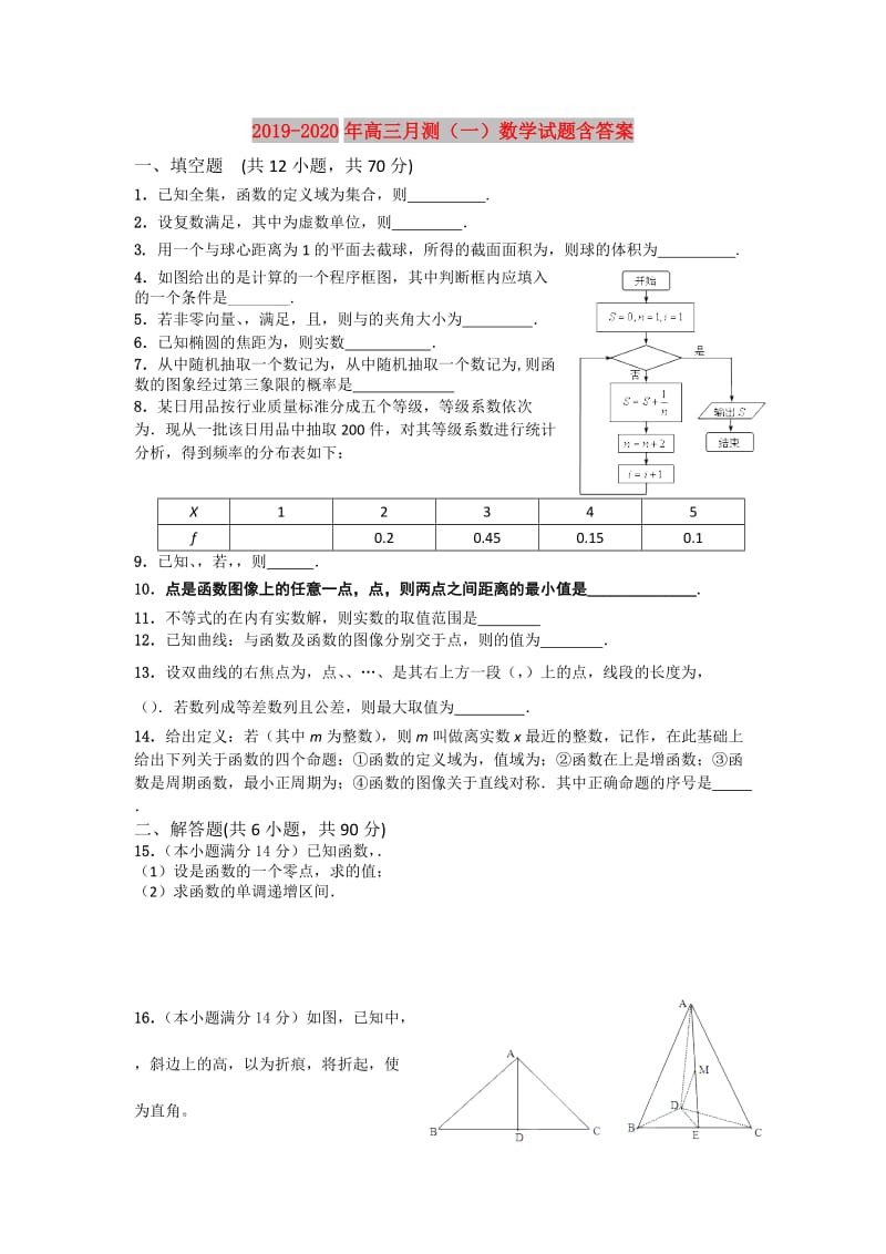 2019-2020年高三月测（一）数学试题含答案.doc_第1页