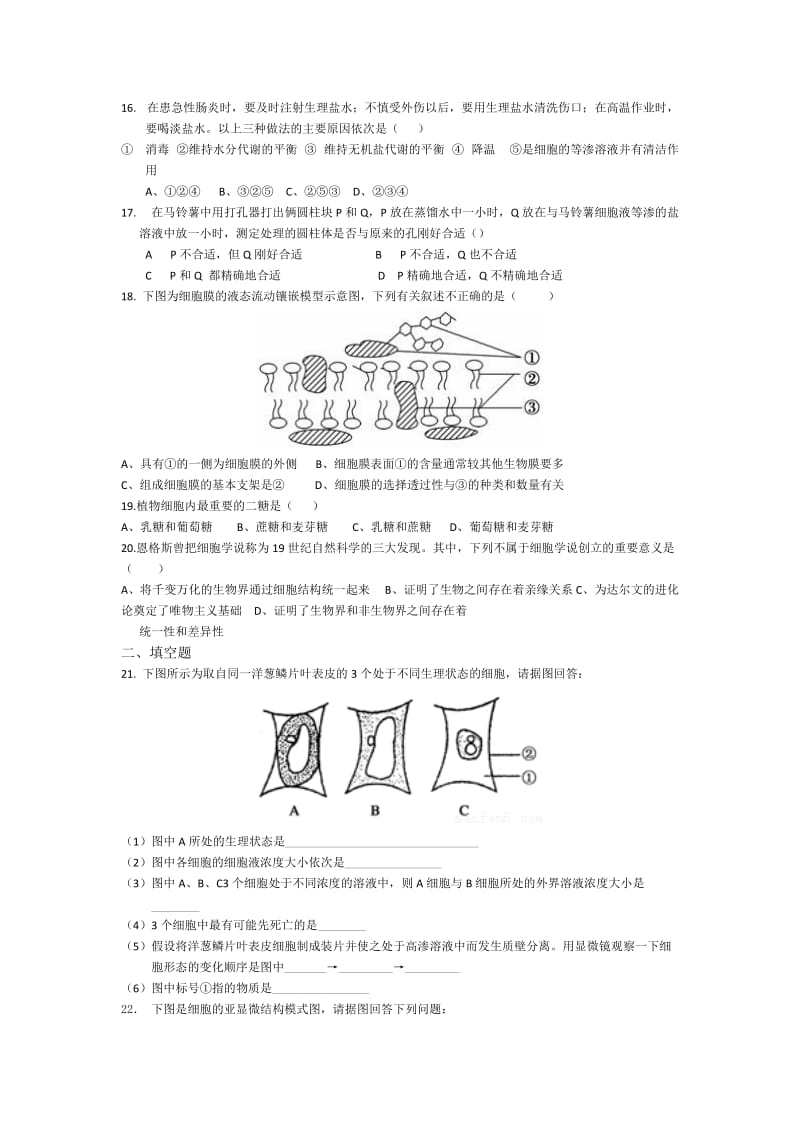 2019-2020年高一上学期期末考试生物试卷 无答案.doc_第2页