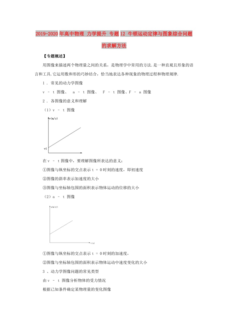 2019-2020年高中物理 力学提升 专题12 牛顿运动定律与图象综合问题的求解方法.doc_第1页