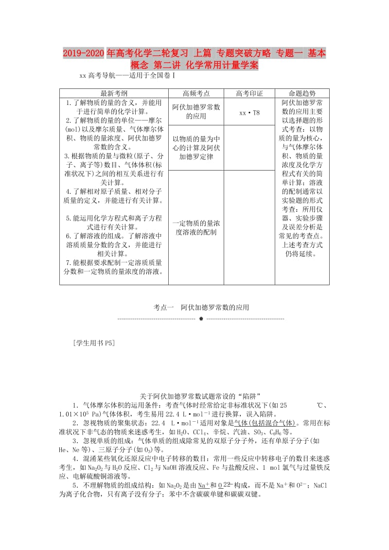 2019-2020年高考化学二轮复习 上篇 专题突破方略 专题一 基本概念 第二讲 化学常用计量学案.doc_第1页