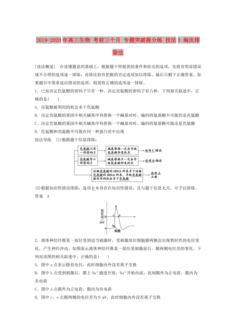 2019-2020年高三生物 考前三个月 专题突破提分练 技法3 淘汰排除法.doc_第1页