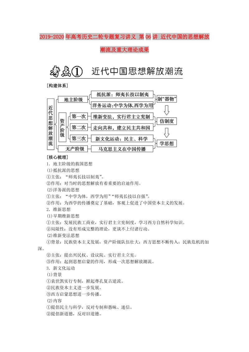 2019-2020年高考历史二轮专题复习讲义 第06讲 近代中国的思想解放潮流及重大理论成果.doc_第1页