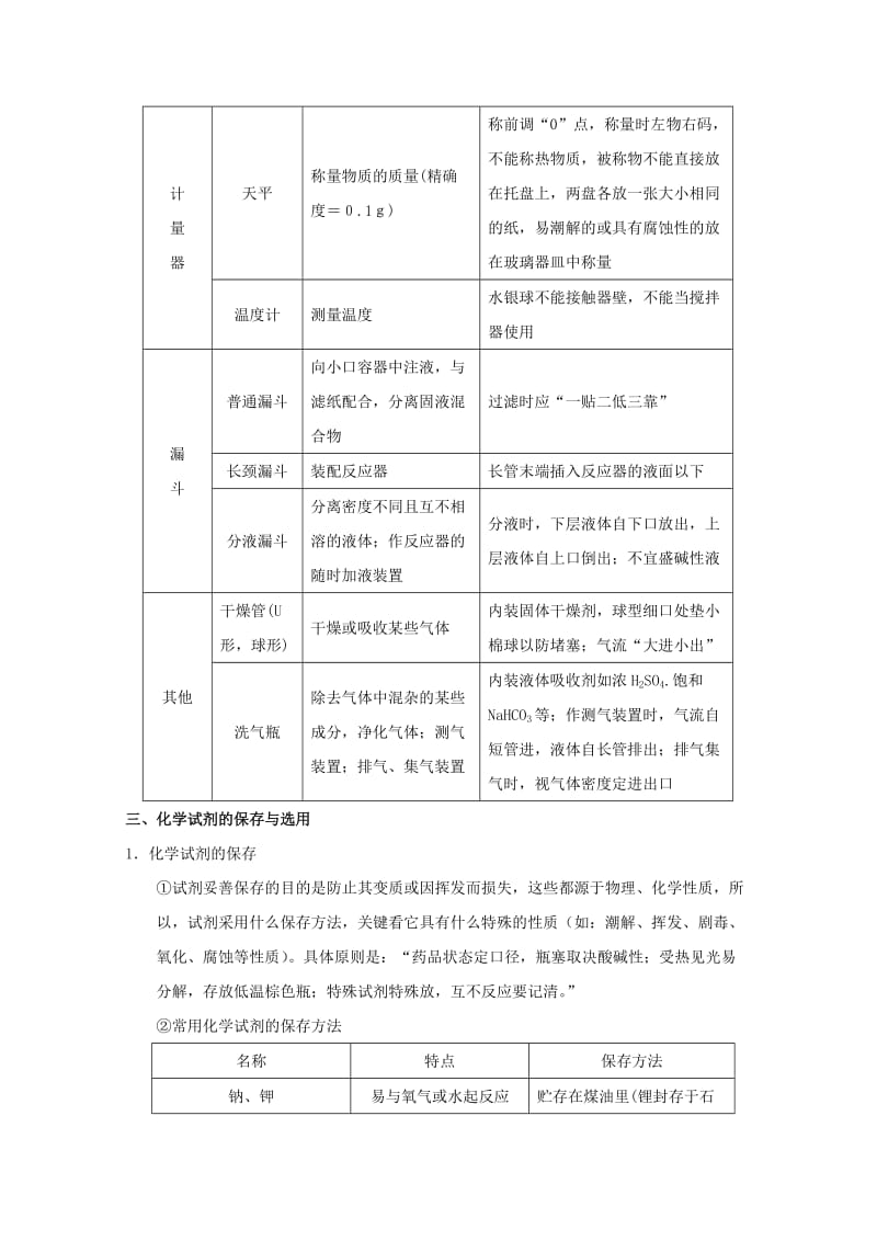 2019-2020年高考化学主干核心知识一轮复习 专题十四 实验仪器与基本操作教案 新人教版.doc_第3页