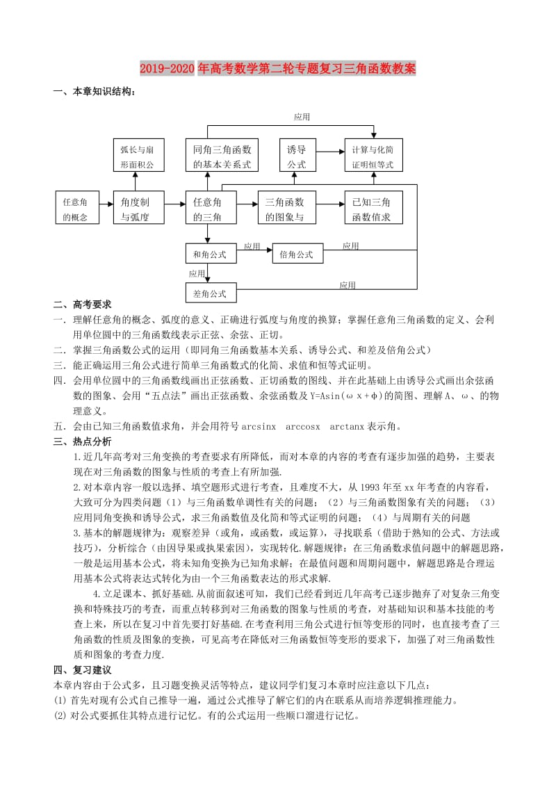 2019-2020年高考数学第二轮专题复习三角函数教案.doc_第1页