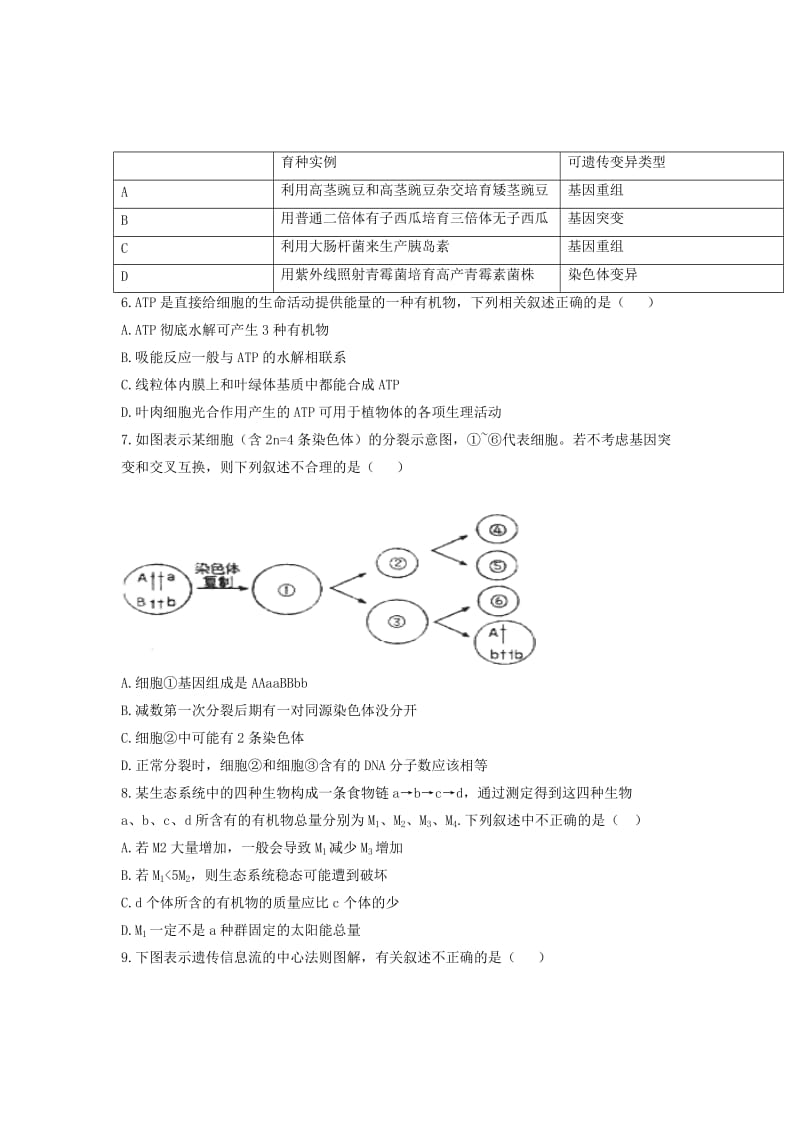 2019-2020年高三上学期期末联考生物试题 含答案(I).doc_第2页