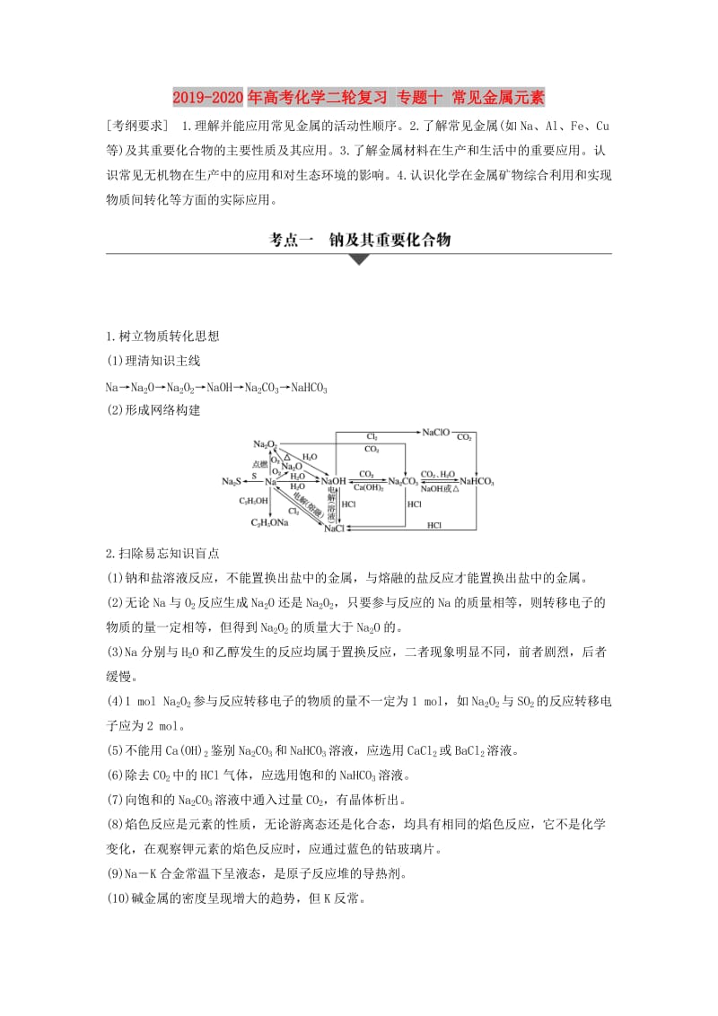 2019-2020年高考化学二轮复习 专题十 常见金属元素.doc_第1页