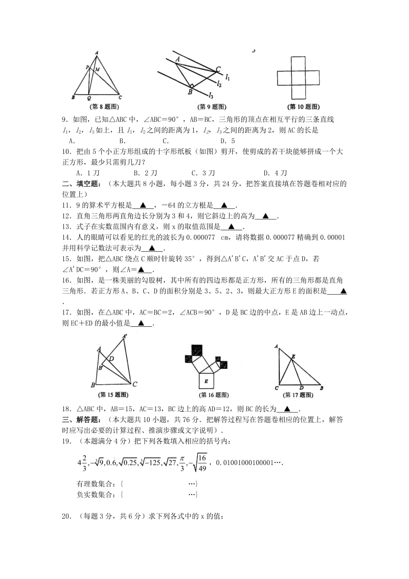 2019-2020年八年级数学上学期期中试题苏科版(I).doc_第2页