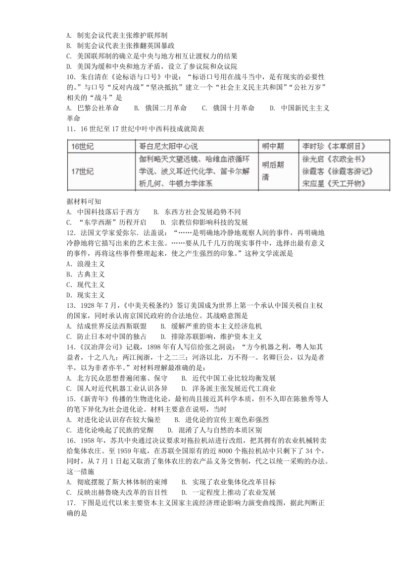 2019-2020年高三历史4月阶段性自测题一.doc_第2页