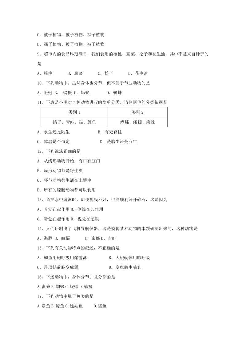 2019-2020年八年级生物10月阶段练习试题苏教版.doc_第2页