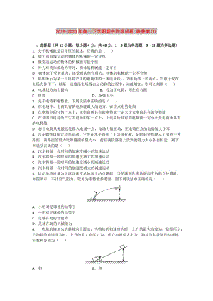 2019-2020年高一下學期期中物理試題 缺答案(I).doc