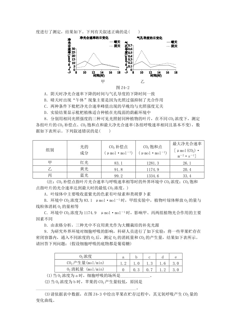 2019-2020年高考生物二轮复习 专题限时训练 光合作用与细胞呼吸A.doc_第2页