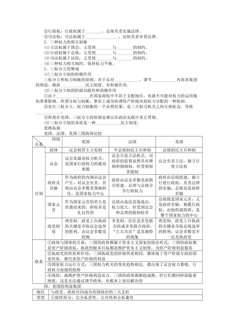 2019-2020年高考政治大一轮复习 专题三 联邦制、两党制、三权分立：以美国为例学案 新人教版选修3.doc_第2页