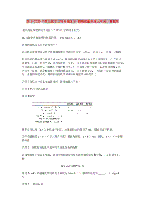 2019-2020年高三化學二輪專題復習 物質(zhì)的量濃度及有關(guān)計算教案.doc