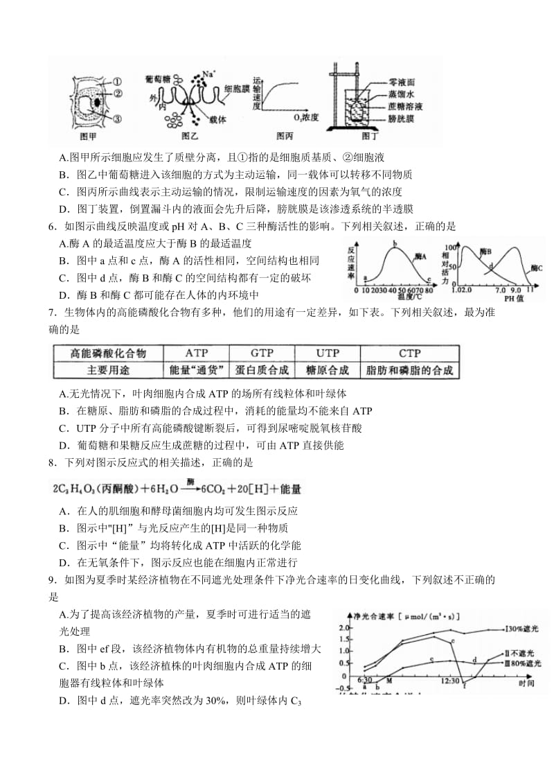 2019-2020年高三上学期12月联考生物试题.doc_第2页