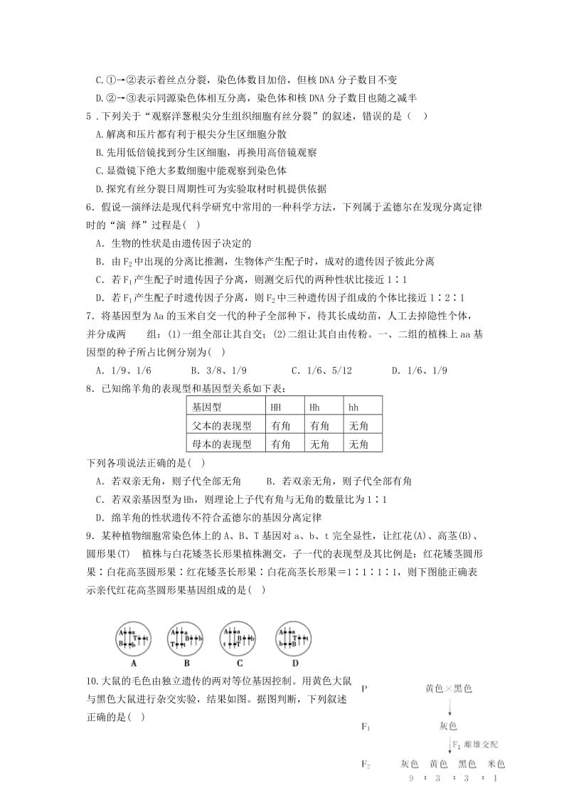 2019-2020年高三生物上学期期中（11月）试题.doc_第2页