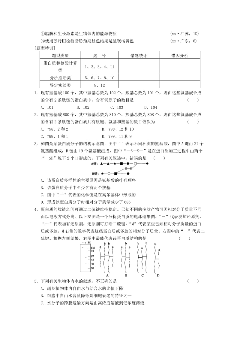 2019-2020年高考生物一轮复习 第一单元 高考集训+题型特训（一）教案.doc_第2页