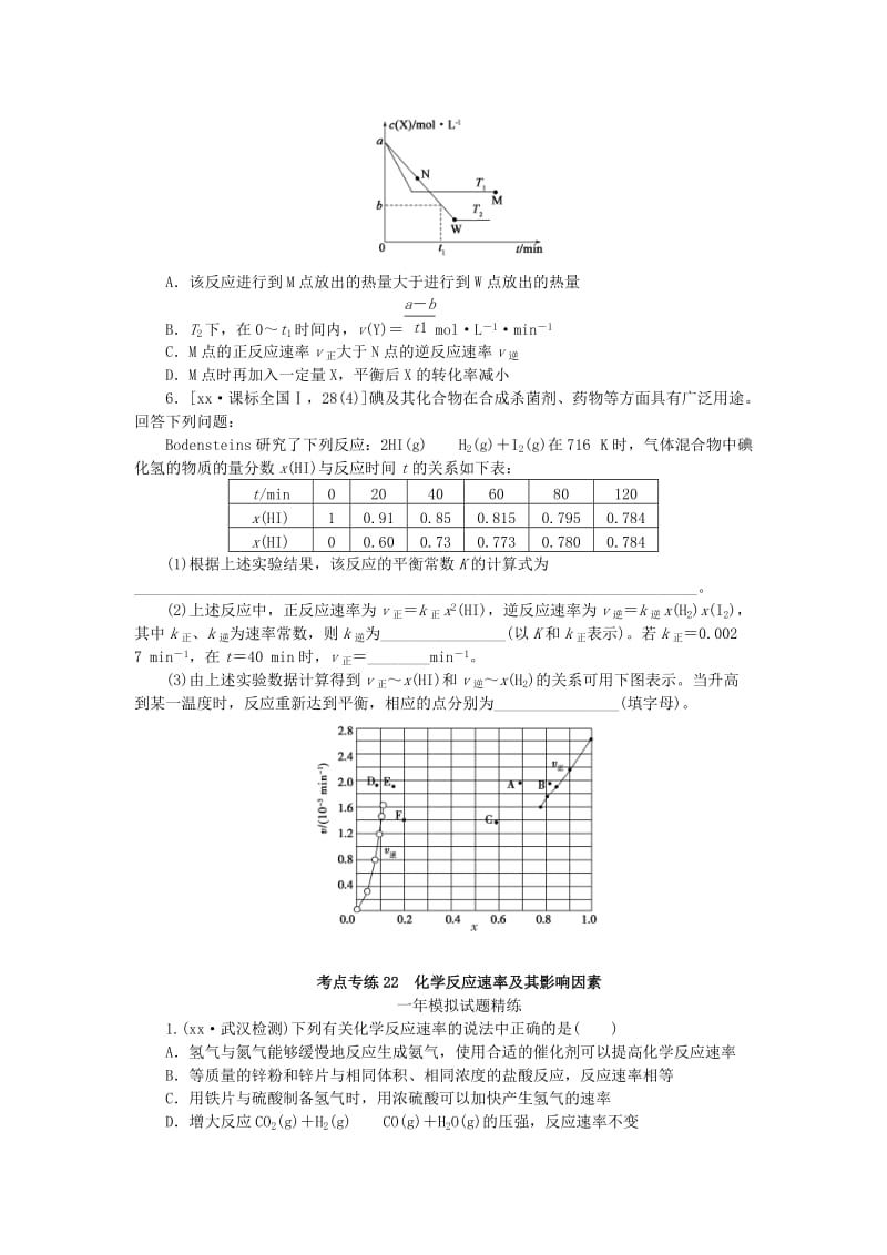 2019-2020年高考化学总复习 专题二十二 化学反应速率及其影响因素专题演练.doc_第2页