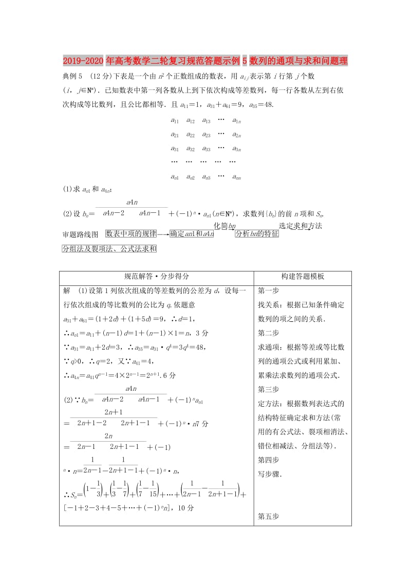 2019-2020年高考数学二轮复习规范答题示例5数列的通项与求和问题理.doc_第1页