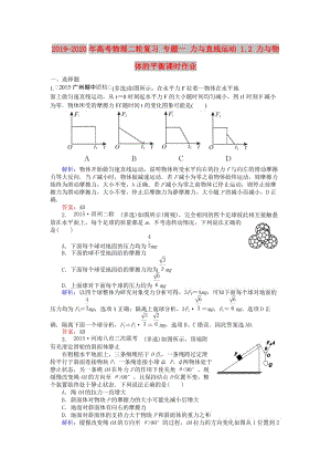 2019-2020年高考物理二輪復(fù)習(xí) 專題一 力與直線運動 1.2 力與物體的平衡課時作業(yè).doc