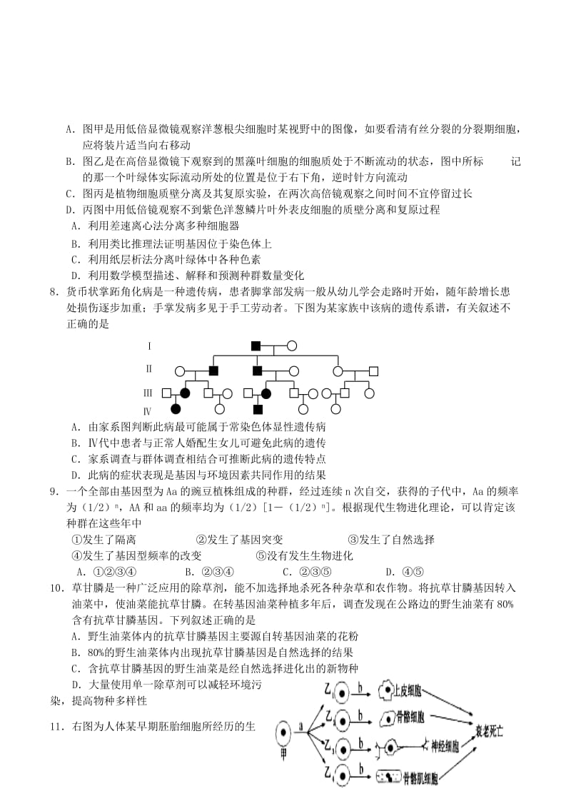 2019-2020年高三第一学期期末四校联考生物试卷.doc_第2页