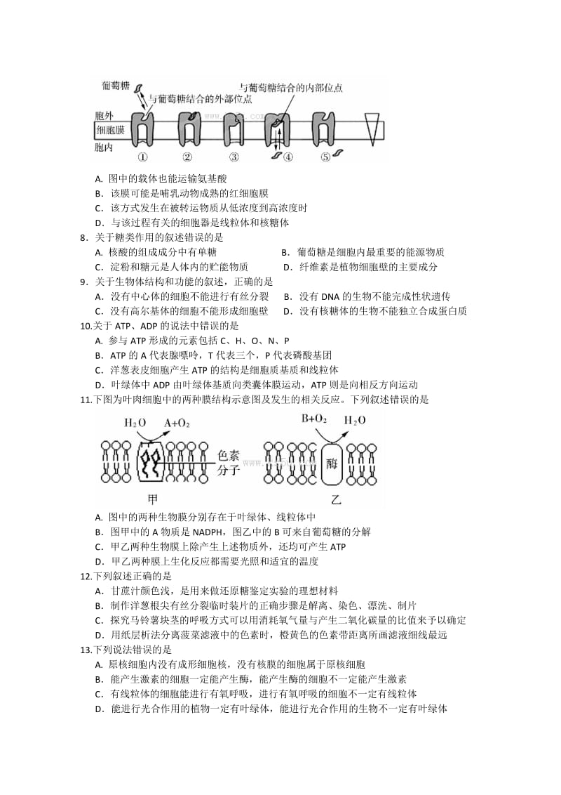 2019-2020年高三上学期期中联考生物含答案.doc_第2页