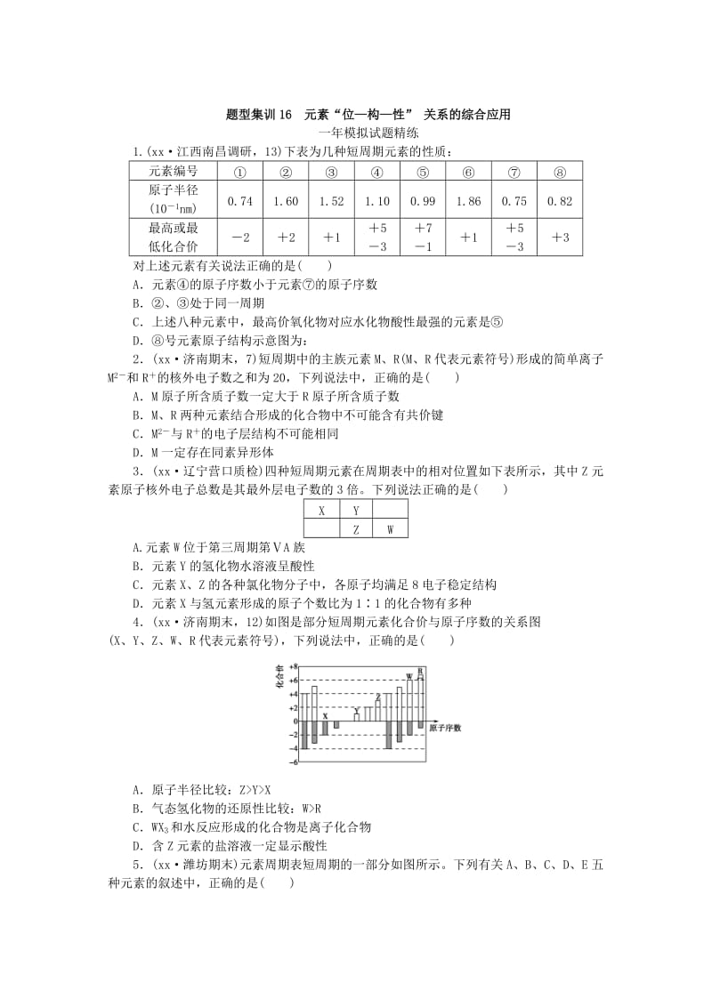 2019-2020年高考化学总复习 专题十六 元素“位—构—性”关系的综合应用专题演练.doc_第3页