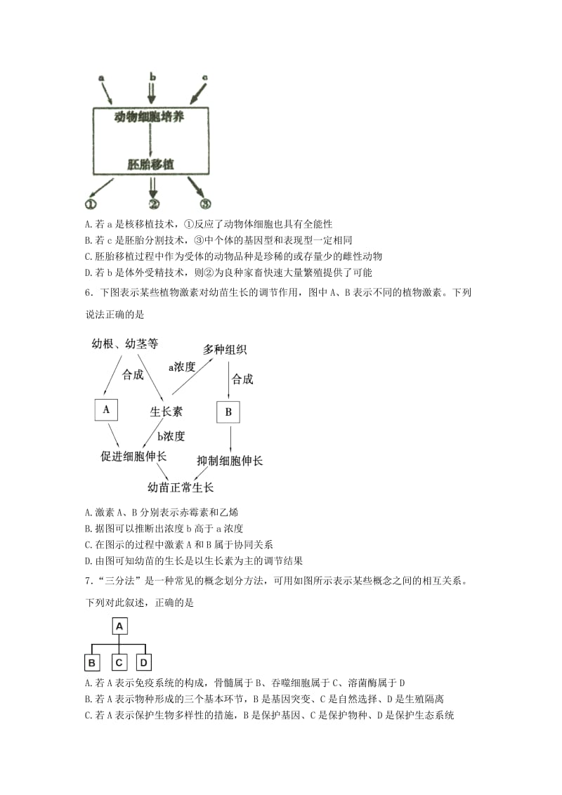 2019-2020年高三生物6月考前适应性检测试题.doc_第2页