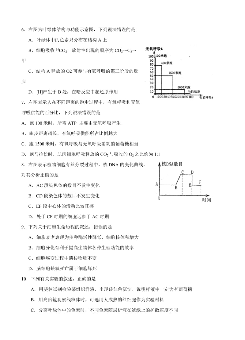 2019-2020年高三第一次诊断性测验生物试题.doc_第2页